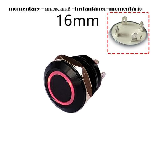 Push Button Switch 16mm Metal Switch Ring Logo IP65 LED 3-6V/12-24V Momentary No Fixed Light Touch 1NC L=11.5mm, 1pcs(Red Ring,16MM_MOM_12-24V) in Saudi Arabia