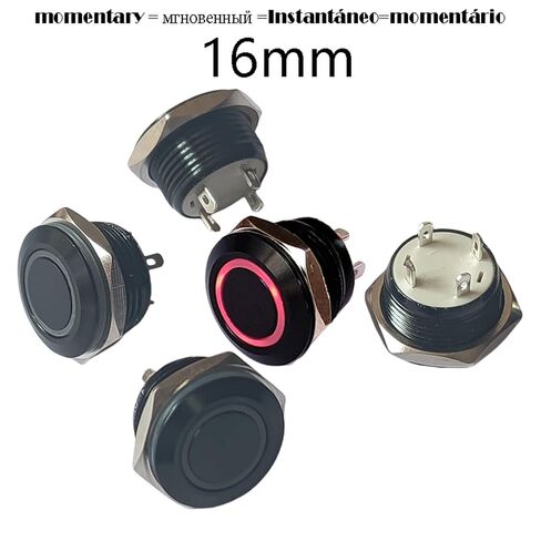 Push Button Switch 16mm Metal Switch Ring Logo IP65 LED 3-6V/12-24V Momentary No Fixed Light Touch 1NC L=11.5mm, 1pcs(Red Ring,16MM_MOM_12-24V) in Saudi Arabia