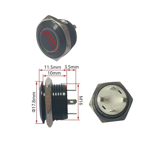 Push Button Switch 16mm Metal Switch Ring Logo IP65 LED 3-6V/12-24V Momentary No Fixed Light Touch 1NC L=11.5mm, 1pcs(Red Ring,16MM_MOM_12-24V) in Saudi Arabia