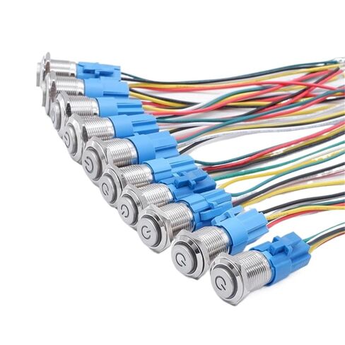 Metal Power Push Button Switch 16mm 19mm High Head LED Light Momentary Self Reset/Lock 12V, 10PCS(10PCS Blue High,19MM_MOM_12-24V) in Saudi Arabia