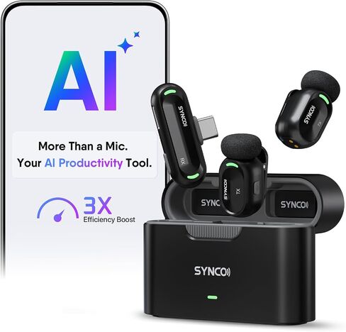 SYNCO SMIC AI Wireless Microphone for Android USB-C Creators | AI Translation & Instant Summaries, AI Noise Reduction and Mind Maps, Save Time for Vlogs, Interviews, Meetings, Travel in Saudi Arabia