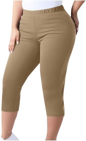 Plus Size High Waisted Capri Leggings for Women Cropped Yoga Pants Tummy Control Workout Gym Compression Leggings in Kuwait