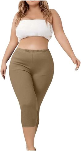 Plus Size High Waisted Capri Leggings for Women Cropped Yoga Pants Tummy Control Workout Gym Compression Leggings in Kuwait