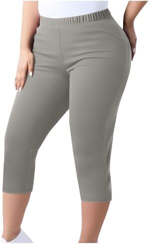 Plus Size High Waisted Capri Leggings for Women Cropped Yoga Pants Tummy Control Workout Gym Compression Leggings in Kuwait