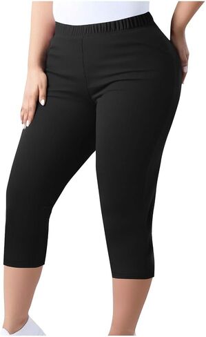 Plus Size High Waisted Capri Leggings for Women Cropped Yoga Pants Tummy Control Workout Gym Compression Leggings in Kuwait