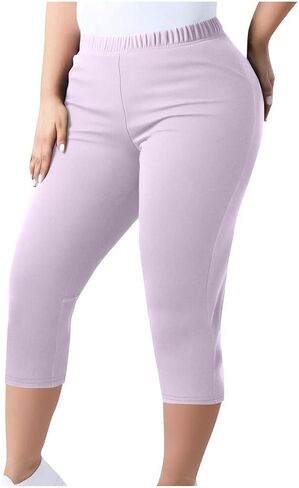 Plus Size High Waisted Capri Leggings for Women Cropped Yoga Pants Tummy Control Workout Gym Compression Leggings in Kuwait