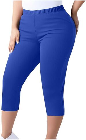 Plus Size High Waisted Capri Leggings for Women Cropped Yoga Pants Tummy Control Workout Gym Compression Leggings in Kuwait
