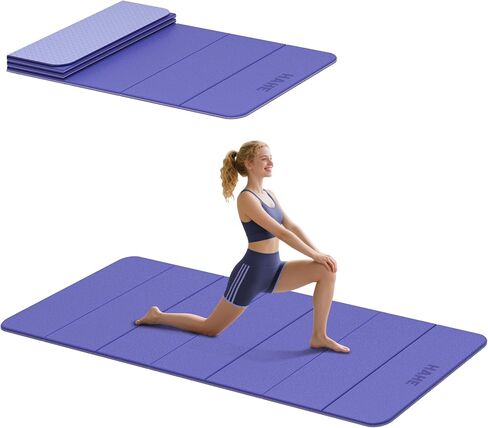 HAHE Foldable Yoga Exercise Mat, 74"Lx32"Wx1/3"Thick, TPE Multi-purpose Workout Mats with Non-slip Surface, Portable for Yoga/Pilates/Studio/Home Gym in Kuwait