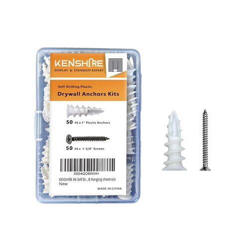 #6 Self Drilling Drywall Anchors and Screws kit 50pcs Self-Tapping Threaded Plastic Dry Wall Anchors 50pcs Flat Head Stainless Steel Screws Heavy Duty up-to 75LB Hanging sheetrock in Kuwait