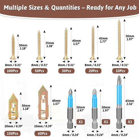 423 PCS Self Drilling Drywall Anchors with Screws Kit,2 Sizes Drywall Anchor & 5 Sizes Zinc Expansion Screws with 3 Drill Bits,Heavy Duty Metal Wall Anchors for Drywalls Shelf, Mirror, Picture Frames in Kuwait