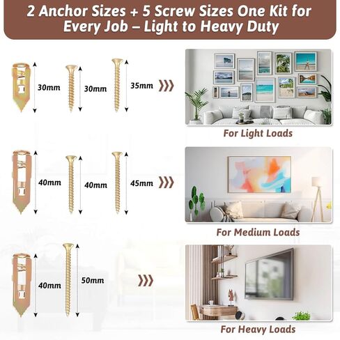 423 PCS Self Drilling Drywall Anchors with Screws Kit,2 Sizes Drywall Anchor & 5 Sizes Zinc Expansion Screws with 3 Drill Bits,Heavy Duty Metal Wall Anchors for Drywalls Shelf, Mirror, Picture Frames in Kuwait