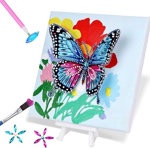 SOLDAY Butterfly Diamond Art & Paint by Numbers Kit for Adults, Bule Flower Painting Kit with Frame, 2 in 1 Acrylic Art for Beginners, Home Decor 8x8 Inch in Kuwait