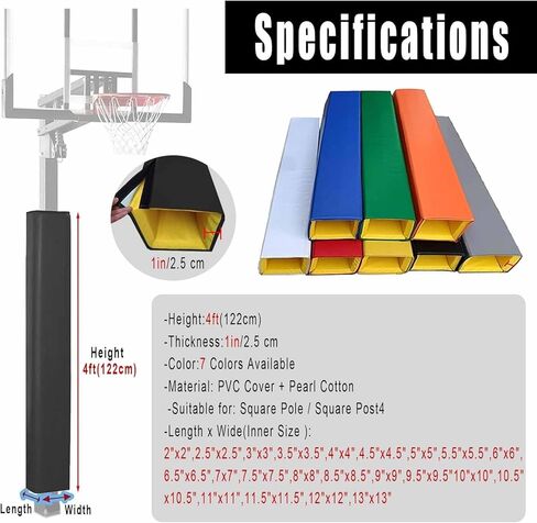 Basketball Goal Crash Pad - 4ft Square Pole Padding, Durable Indoor/Outdoor Protection, Safety Column Wrap for Basketball Hoops, Impact-Resistant Padding in Kuwait