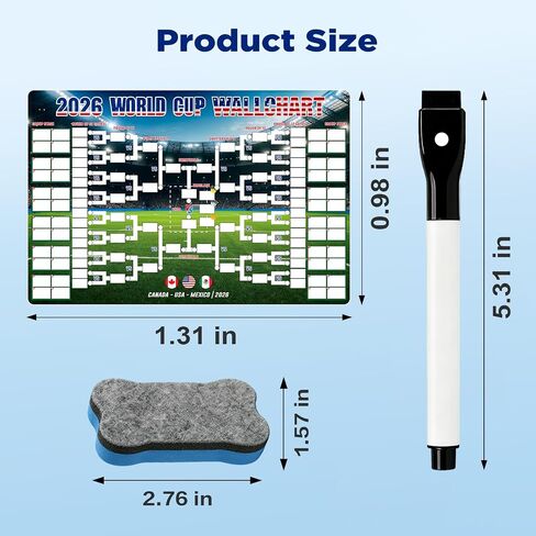2026 World Cup Schedule Poster, Waterproof Dry Erase Thick Magnetic Set 48-Team Match Fixtures World Cup 2026 Merchandise Soccer Fan Gift Home Decor 1.31x0.98In in Kuwait