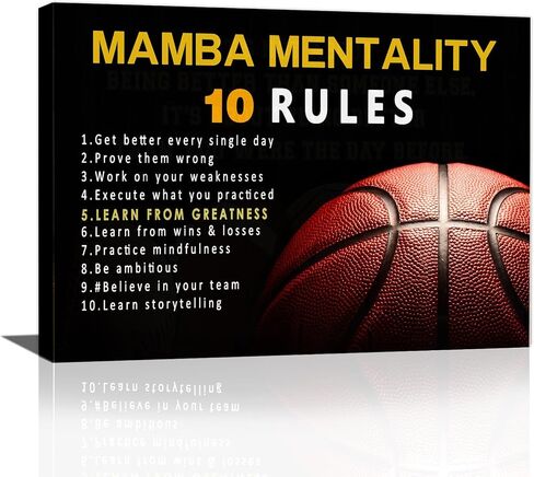 ZHIYANGY Basketball 10 Rules Poster Mamba Mentality Canvas Wall Art, Motivational Print Poster for Bedroom Gym Room Decoration Boys Gift in Kuwait