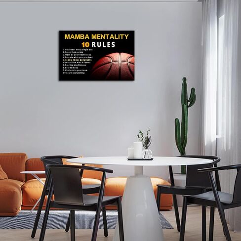 ZHIYANGY Basketball 10 Rules Poster Mamba Mentality Canvas Wall Art, Motivational Print Poster for Bedroom Gym Room Decoration Boys Gift in Kuwait