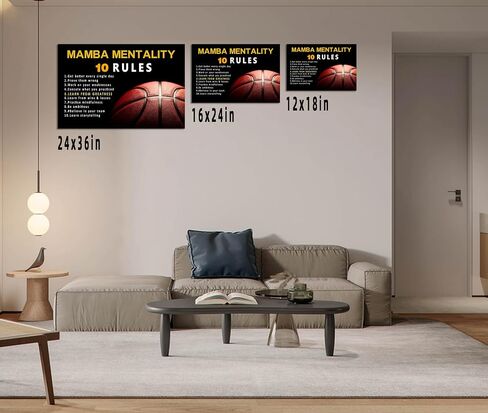 ZHIYANGY Basketball 10 Rules Poster Mamba Mentality Canvas Wall Art, Motivational Print Poster for Bedroom Gym Room Decoration Boys Gift in Kuwait