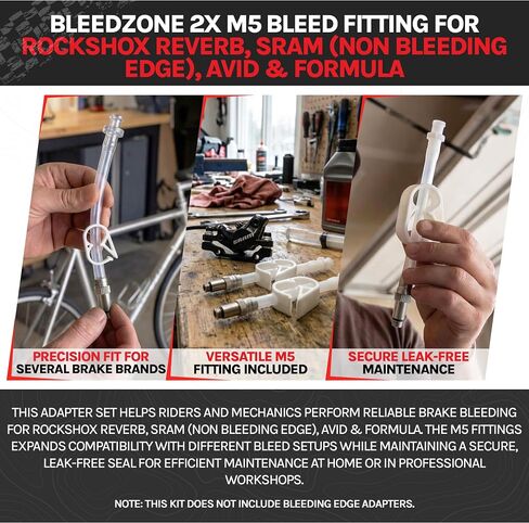 BleedZone 2 Pack M5 Bleed Hose Fittings for RockShox Reverb, SRAM, Avid & Formula, Bike Brake Bleeder Kit Adapter with Hose, Hydraulic Disc Brake System Bleeding Tools for MTB Service & Maintenance in Kuwait