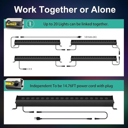 Linkable Smart RGBCW Wall Washer Light Bar 90W – 2700K-6500K Tunable White LED Bar with App & RF Remote, 16 Million Color Changing Wash Lights, IP65 Stage Light for Wall Wash Lighting in Kuwait