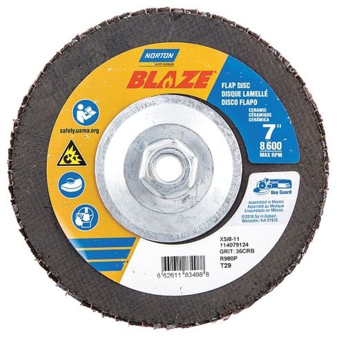 قرص Norton Blaze R980P الكاشط، النوع 29، فتحة ملولبة، دعامة من الألياف الزجاجية، أكسيد الألومنيوم السيراميكي، قطر 4-1/2 بوصة، 36 حبيبة (عبوة من 10) in Kuwait