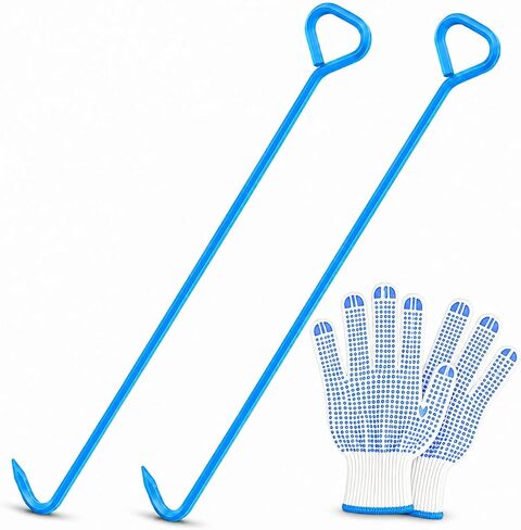 Manhole Cover Hook 36 Inch with Gloves, Heavy Duty Manhole Cover Lifter Made of 5/8" Hex Alloy Steel, Manhole Hook Tool with Inline Handle for Lifting, Opening & Repositioning Manhole Covers in Kuwait