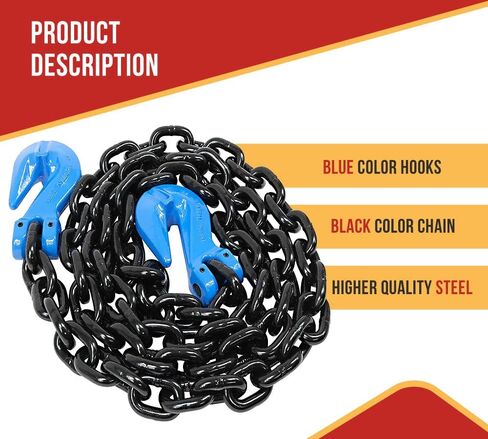Mytee Products (2 Pack) 1/2" x 10' G100 High Grade Transportation Chain W/Grab Hook, 15,000 lbs WLL in Kuwait