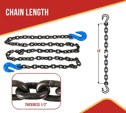Mytee Products (2 Pack) 1/2" x 10' G100 High Grade Transportation Chain W/Grab Hook, 15,000 lbs WLL in Kuwait