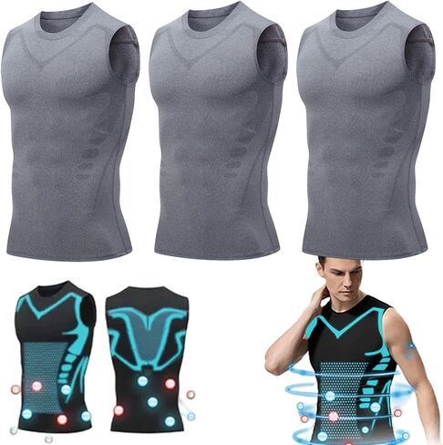 2024 New Shapewear Vest, Ionic Shaping Sleeveless Shirt for Men, Comfortable and Breathable Ice Silk Fabric in Kuwait