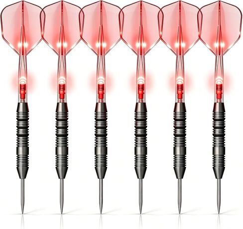 مجموعة سهام ذات أطراف معدنية مضاءة، سهام ذات أطراف فولاذية LED، سهام مضيئة احترافية للوحة رمي السهام، 22 جرامًا من أسطوانات الحديد غير القابلة للانزلاق، عبوة من 6 قطع in Kuwait
