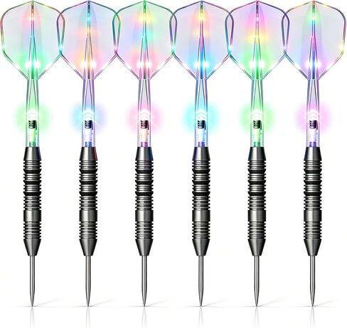 مجموعة سهام ذات أطراف معدنية مضاءة، سهام ذات أطراف فولاذية LED، سهام مضيئة احترافية للوحة رمي السهام، 22 جرامًا من أسطوانات الحديد غير القابلة للانزلاق، عبوة من 6 قطع in Kuwait