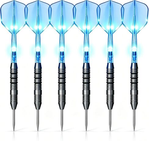 مجموعة سهام ذات أطراف معدنية مضاءة، سهام ذات أطراف فولاذية LED، سهام مضيئة احترافية للوحة رمي السهام، 22 جرامًا من أسطوانات الحديد غير القابلة للانزلاق، عبوة من 6 قطع in Kuwait