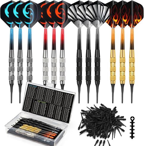 12 Pack Soft Tip Darts Set - Darts Plastic Tip 17g -Dart Flights in 4 Colors with a Dart Storage Case- with 40 Extra Dart Tips and 1Pcs Wrench for Electronic Dartboard in Kuwait