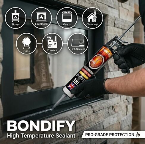 Black Fire Cement for Wood Burning Stove, High Temperature Silicone Sealant - 2750°F 3x10.1 floz SOLVENT FREE for Open Fire, Stoves, Fireplaces, Ovens Chimneys, Grills, Furnace, Furnace Cement in Kuwait