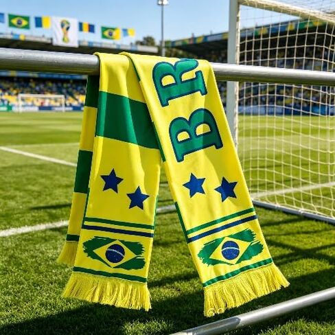 2026 World Cup Brazil Soccer Fan Scarf, Double Sided Scarf for Sport Fans in Kuwait