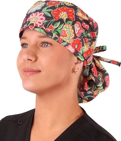 Sparkling EARTH Big Hair Ponytail Classic Surgical Style Scrub Working Cap - Made in The USA! in Kuwait
