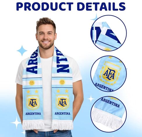 World Cup Scarf, 145x17 cm National Team Soccer Fan Scarf, World Cup 2026 Merchandise, Team Colors Display, with Fringes for Match Support in Kuwait