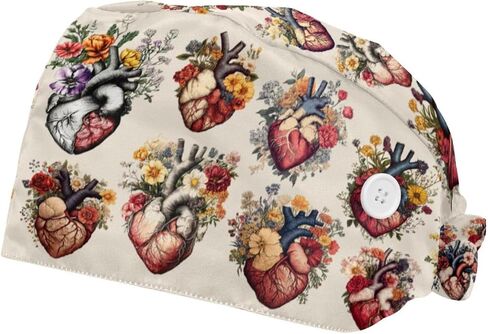 Scrub Caps Surgical Cap with Buttons, Adjustable Tie Back | Hearts Pattern, For Women & Men, Working Cap, Nurse Hat in Kuwait