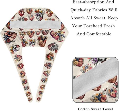 Scrub Caps Surgical Cap with Buttons, Adjustable Tie Back | Hearts Pattern, For Women & Men, Working Cap, Nurse Hat in Kuwait