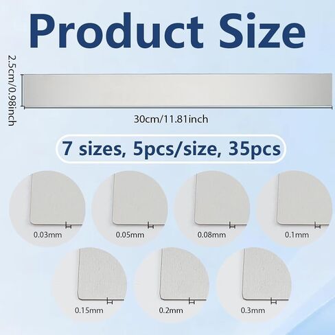 OLYCRAFT 35Pcs 7 Sizes 304 Stainless Steel Strips 12x1 Inch Rectangle Stainless Steel Strips Gap Filler Trim Strip Metal Shims Shim Stock for Home Kitchen DIY Craft Gap Filler Tools in Kuwait