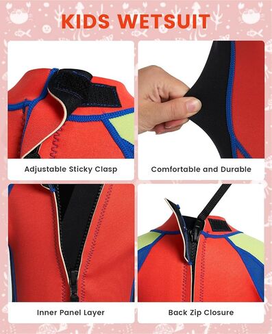 Gogokids Wetsuit Kids, 2.5mm Neoprene Thermal Swimsuit with UV Protection & Back Zipper, Full Wet Suits for Girls Boys Swimming in Cold Water, Surfing, Snorkeling in Saudi Arabia