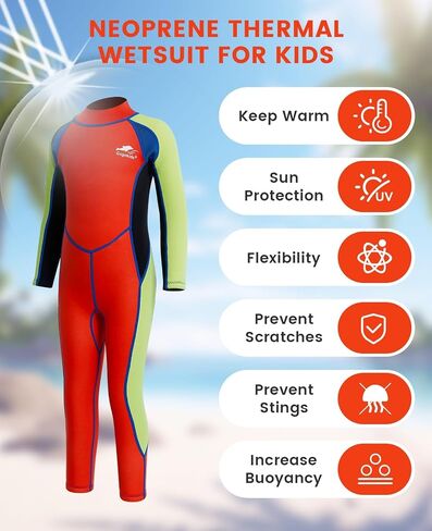 Gogokids Wetsuit Kids, 2.5mm Neoprene Thermal Swimsuit with UV Protection & Back Zipper, Full Wet Suits for Girls Boys Swimming in Cold Water, Surfing, Snorkeling in Saudi Arabia