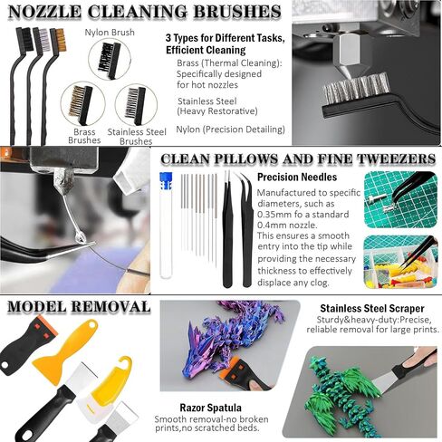 268 Pcs 3D Printer Tool Kit With Tool Bag for 3D Printer Modeler Integrates Basic Model Tools Print Nozzle Cleaning Kit Process Model Needs (Finishing Trimming Removal) in Kuwait
