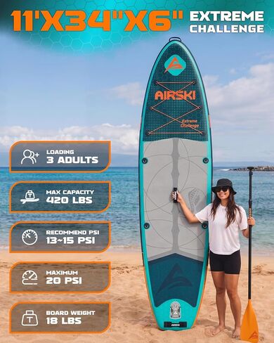 11'x34'' Extra Wide Inflatable Paddle Board, Stand-up Paddleboard for Adults, 420lb Capacity, Anti-Slip EVA, Stand-up Paddle Board for Yoga/Fishing/Family, US Fin, High-Pressure Pump, 100L Bag in Saudi Arabia