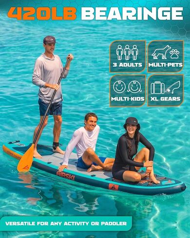 11'x34'' Extra Wide Inflatable Paddle Board, Stand-up Paddleboard for Adults, 420lb Capacity, Anti-Slip EVA, Stand-up Paddle Board for Yoga/Fishing/Family, US Fin, High-Pressure Pump, 100L Bag in Saudi Arabia