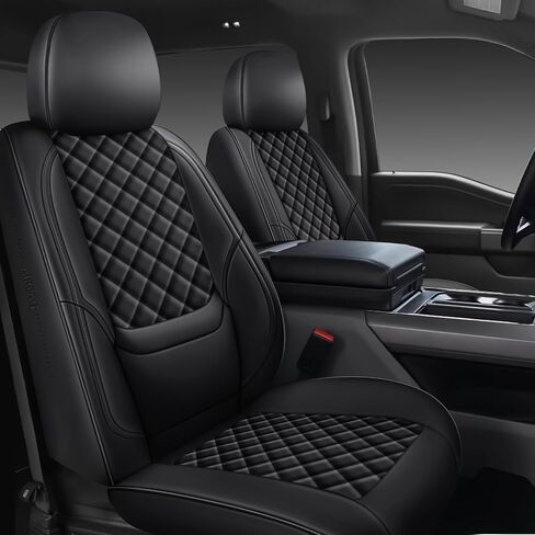 أغطية مقاعد F150 2015-2025 مجموعة كاملة، مجموعات داخلية للشاحنة مع دعم قطني مناسب حسب الطلب لفورد F150 2015-2025، F250/F350/F450 2017-2025 Super Duty Crew Cab XLT XL Lariat Platinum، أسود in Kuwait
