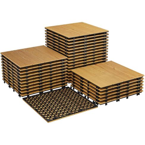High-Quality Acacia Wood Interlinked Deck Tiles - 12"x12" Waterproof, Non-Slip Patio Flooring - Easy Snap Together, Indoor & Outdoor Use - Ideal for Balcony, Poolside, Garden - 33PCS, Brown in Kuwait