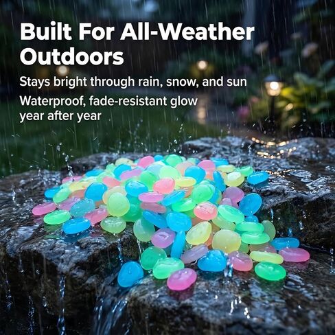 2026 New Colorful Glow-in-the-Dark Garden Stones, Rainbow Luminous Pebbles Night Guide Glowing Rocks for Outdoor Walkway Patio Lawn Yard Landscaping, Fish Tank Aquarium Decorations (Colorful,400pcs) in Kuwait