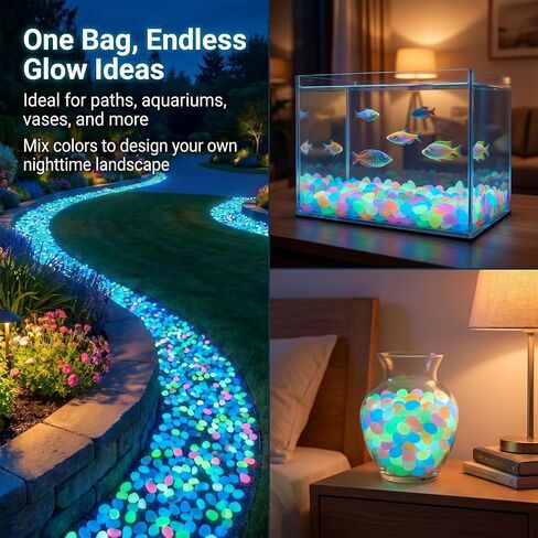 2026 New Colorful Glow-in-the-Dark Garden Stones, Rainbow Luminous Pebbles Night Guide Glowing Rocks for Outdoor Walkway Patio Lawn Yard Landscaping, Fish Tank Aquarium Decorations (Colorful,400pcs) in Kuwait