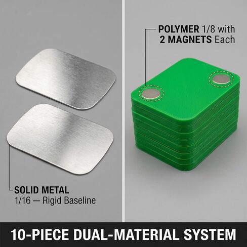 Magnetic Precision Shims for Woodworking — Table Saw, Router & Drill Press Setup Tool, 1/16" to 1-1/8" Spacing Increments, High-Visibility Green, 2 Metal + 8 Dual-Magnet Shims in Kuwait
