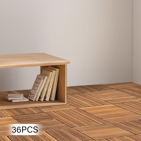 Interlocking Flooring Tiles 36 Pack 12x12 for Patio Deck Balcony Outdoor Indoor DIY Wood Tile Carbonized Brown in Kuwait